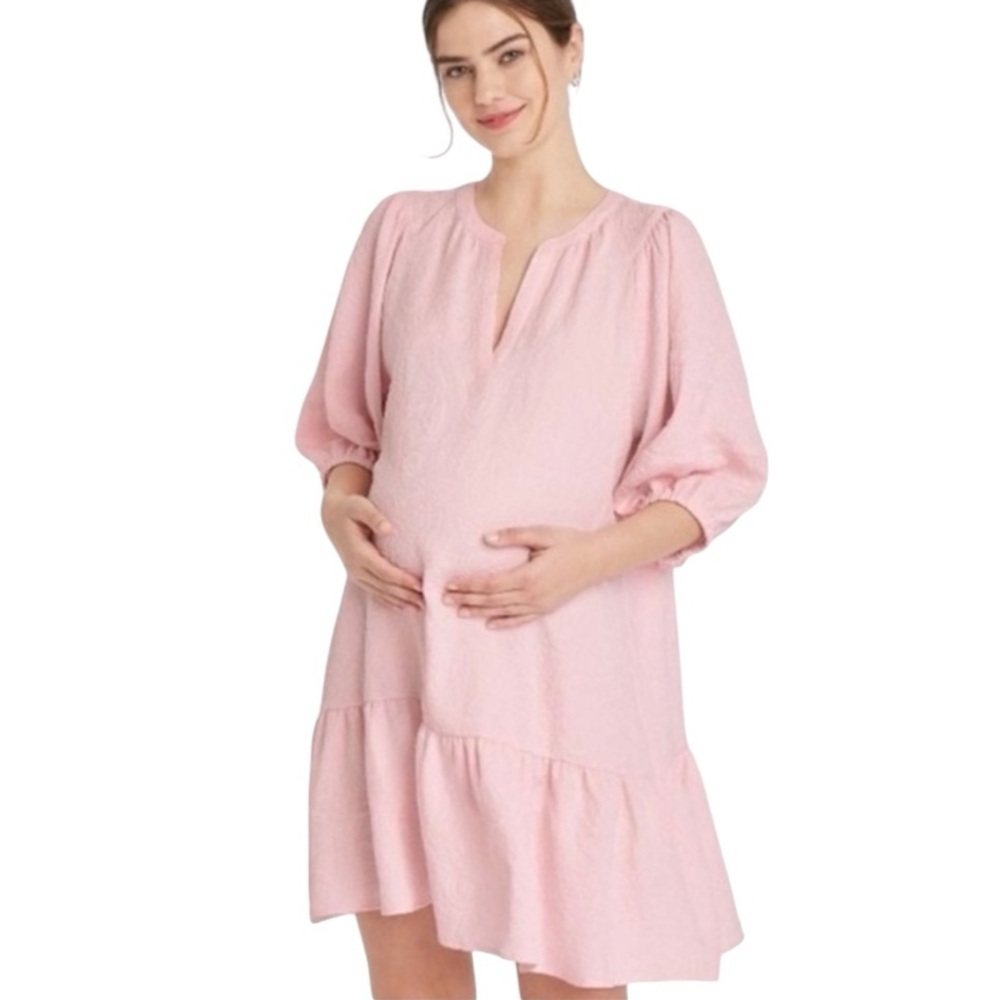 Hatch - The Nines by Hatch Blush Pink Jacquard Maternity Dress size women’s XL